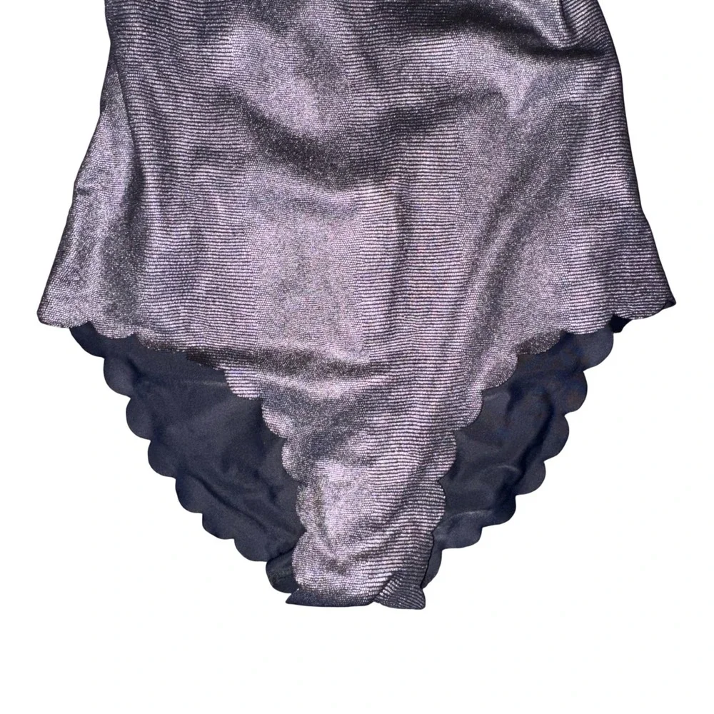 PILYQ Metallic Scalloped One Piece Swimsuit Size S Open Back Y2K